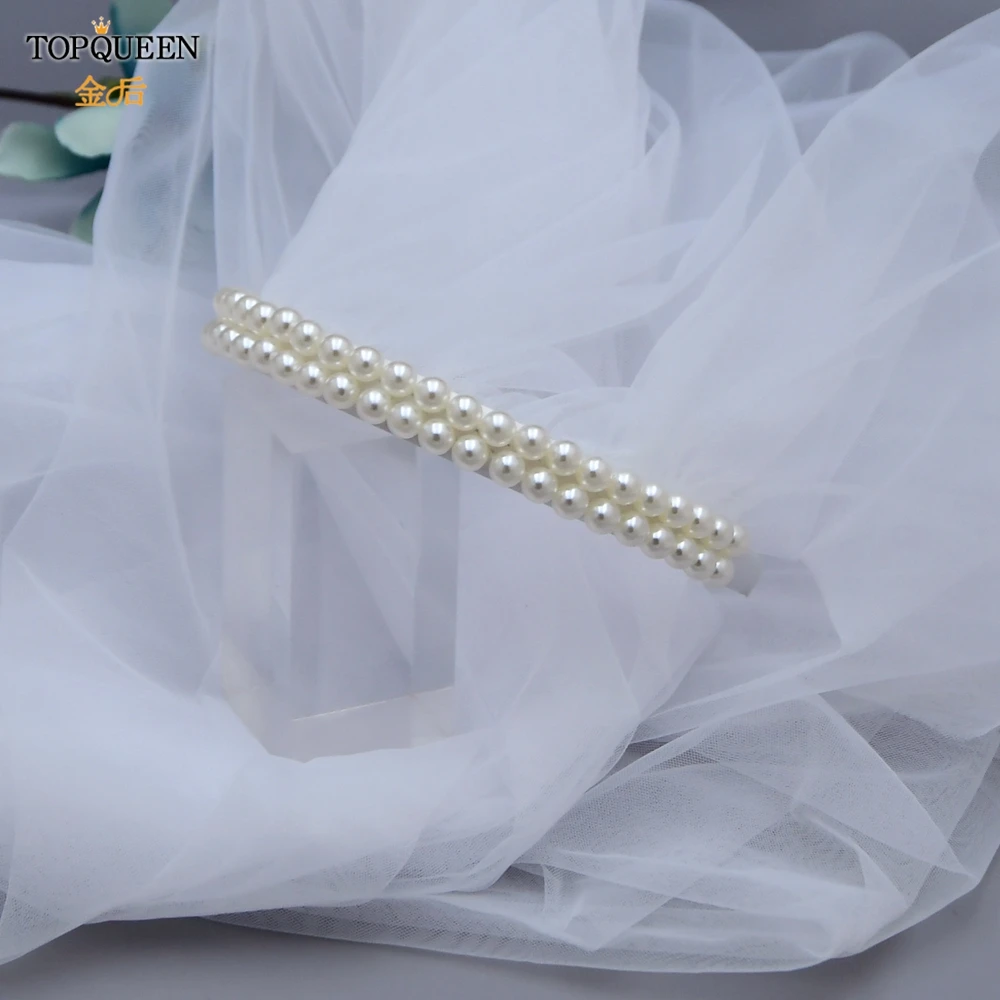 TOPQUEEN V58 Headband With Grid Veil Bridal Veil Wedding Accessory Long Veil Wedding Bride With Pearls Waltz Veil For Bacheloret