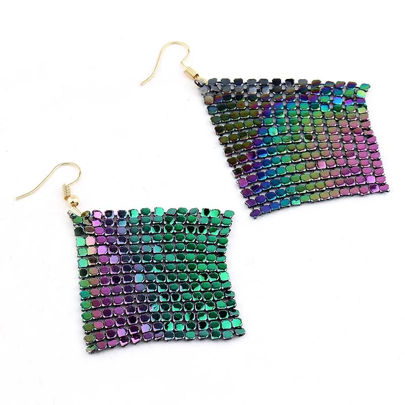 2024 Fashion Mesh Sequin Earring Women Metal Mesh Lattice Sequins Tassel Long Drop Dangle Earrings Women Wedding Party Jewelry