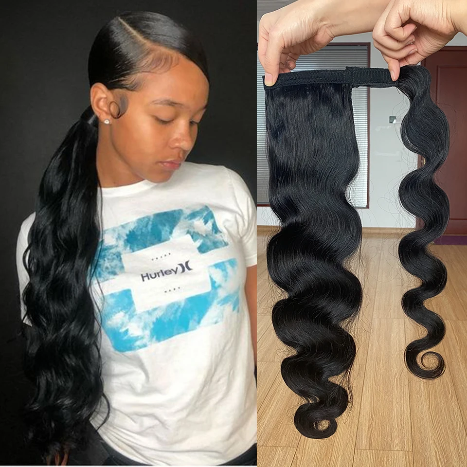 Cola de Caballo envolvente para mujer, cabello humano brasileño ondulado, Clip de cabello Remy, extensiones de cola de caballo, 120g