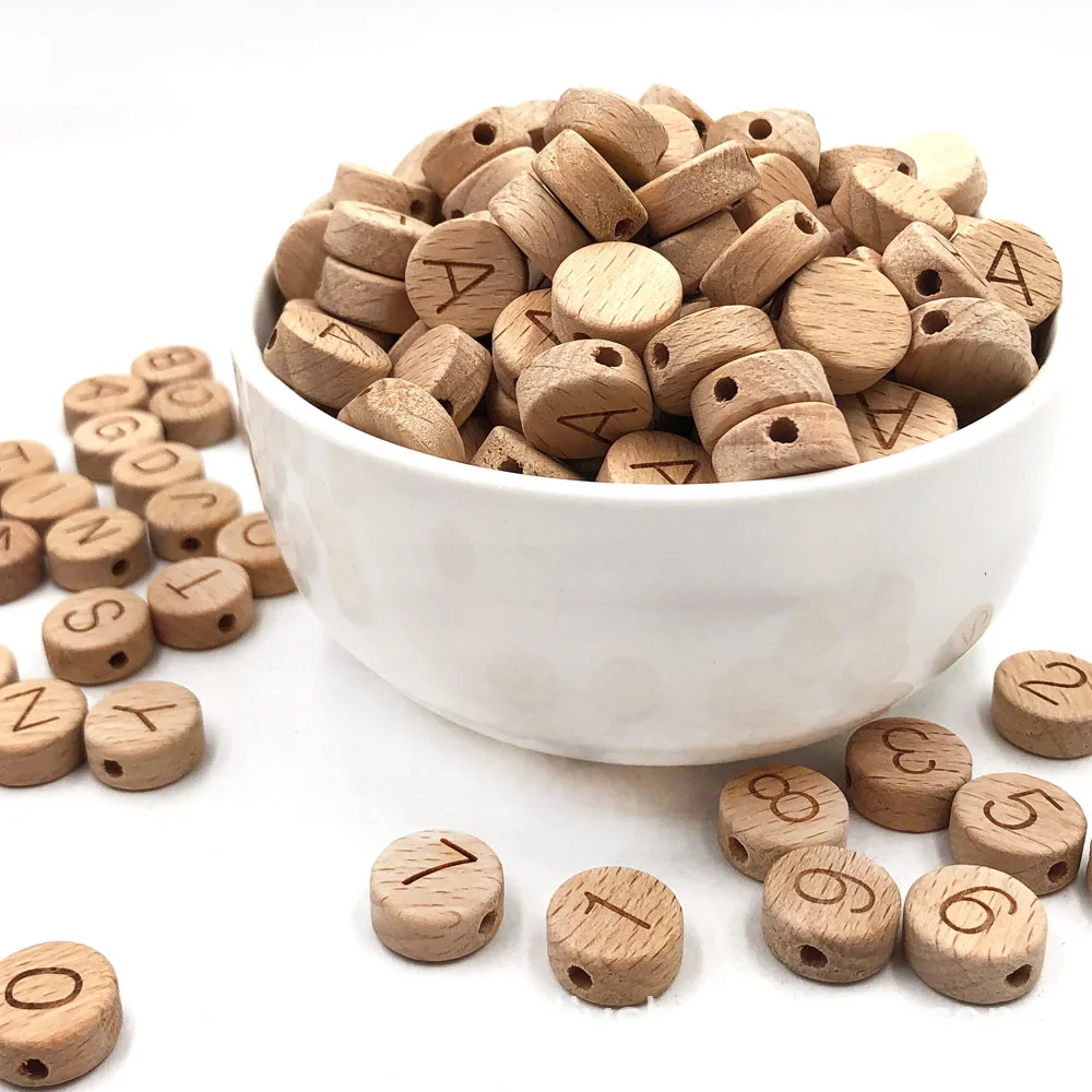 10/20/30/40pcs 15mm Natural Wood Beads Round Letter Number Alphabet Beads For Jewellery Making Diy Bracelet Necklace Accessories