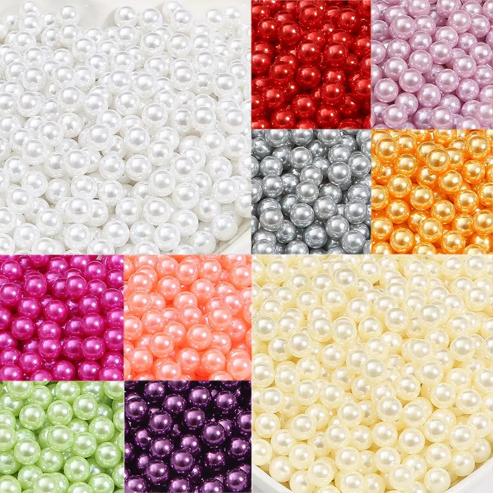 50-1000Pcs 3/4/6/8/10mm Round White Mix No Hole Pearls Imitation Loose Bead Colorful Decoration Diy For Jewelry Necklace Making