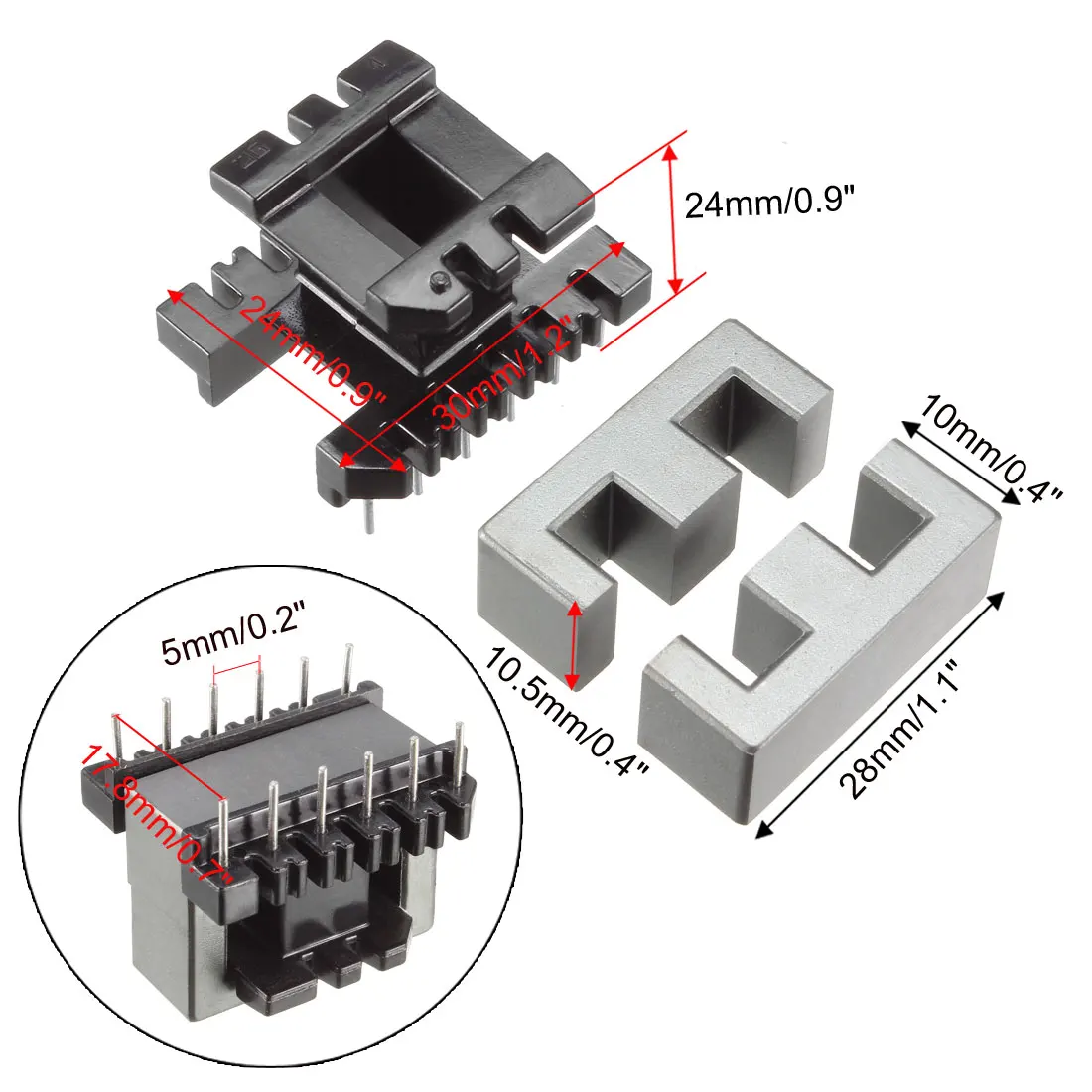 UXCELL 5Sets EE28 6 with 6pin Transformer Bobbin PC40 Ferrite Core Vertical 10 Ferrite Halves and 5 Bobbin Magnetic Core Bobbins