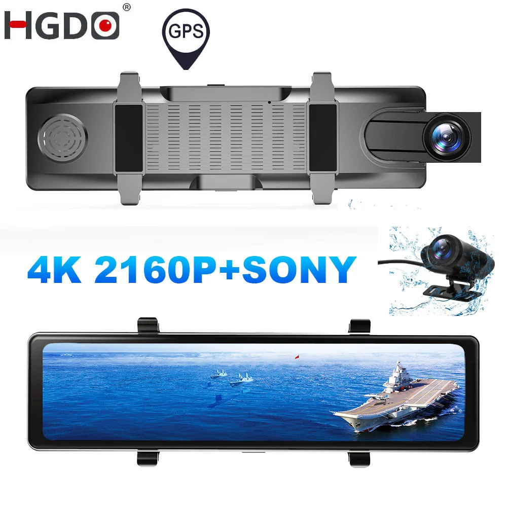 

HGDO E466 4K Dash Cam Front and Rear 2 Camera HiSilicon 2160P Sony Rear View Room Mirror Video Recorder Auto GPS Car DVR