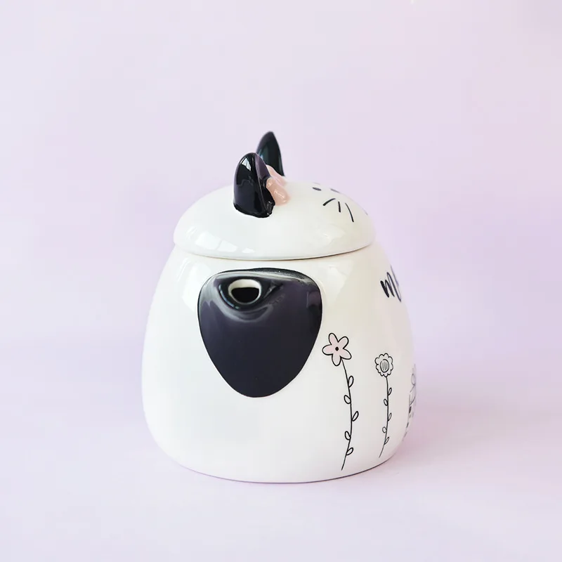 France romantic cute cat cartoon European and American black and white ceramic teapot gift home tea set decoration.