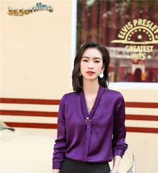 Fashion V-neck Long Sleeve Blouses Novelty Purple Spring Summer Shirts OL Styles Female Blouse Ladies Work Wear Casual Tops