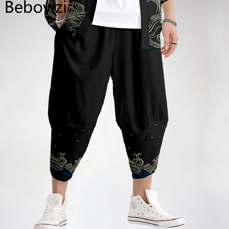 Styl japoński Kimono zestaw spodni mężczyzn Cosplay tradycyjny samuraj tajski Harem spodnie Harajuku Streetwear Vintage męskie spodnie