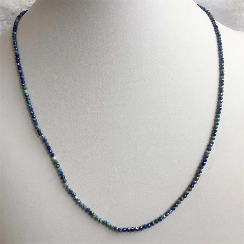 2MM Faceted Blue Brazilian Azurite Necklace Vintage Natural Stone Jewelry Noble Elegant Exquisite Beaded Chain Choker Collier