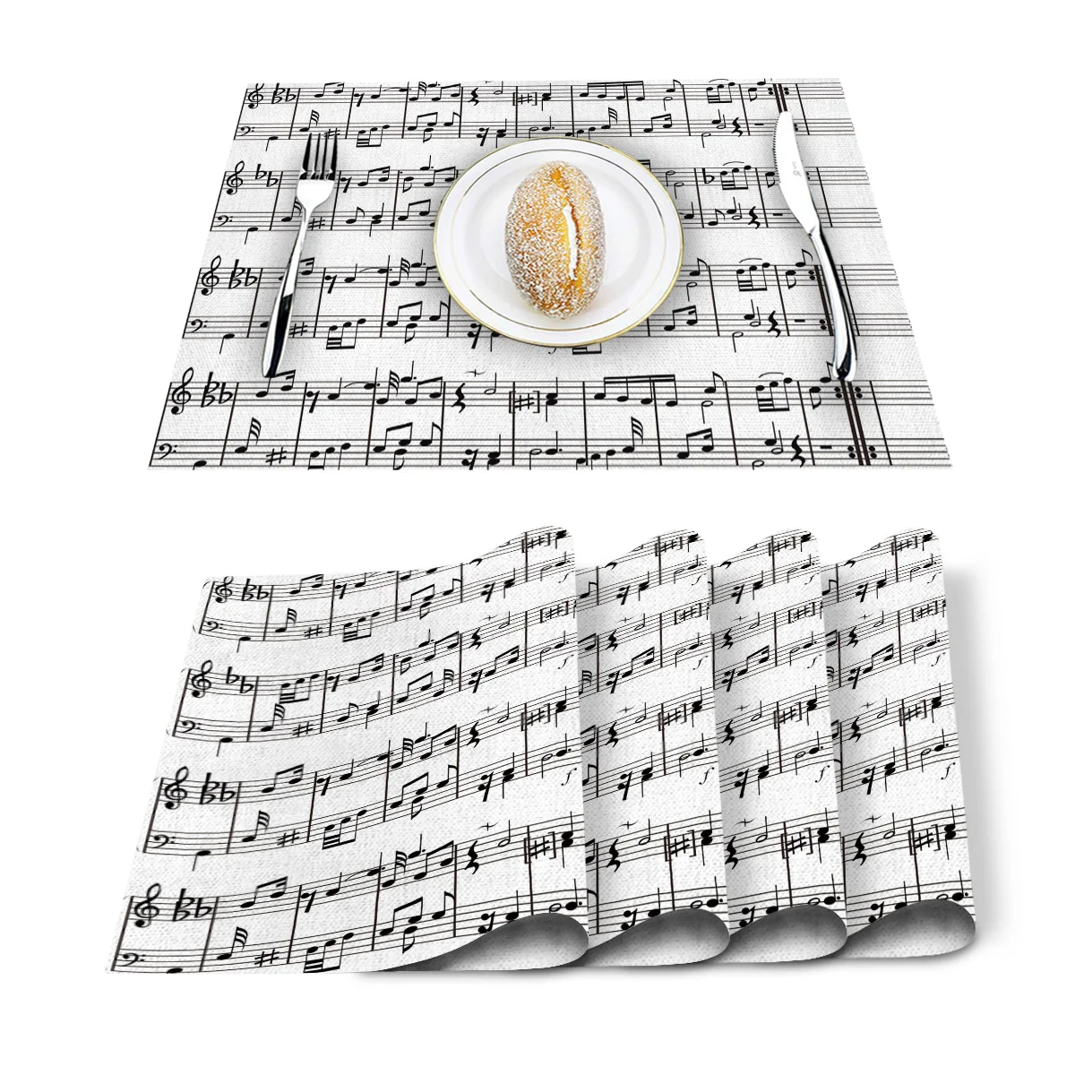 4/6 Pcs Placemat Table Mat Tab Music Note Black White Printed For Tables Linen Cotton Kitchen Dining Pads Placemats Set