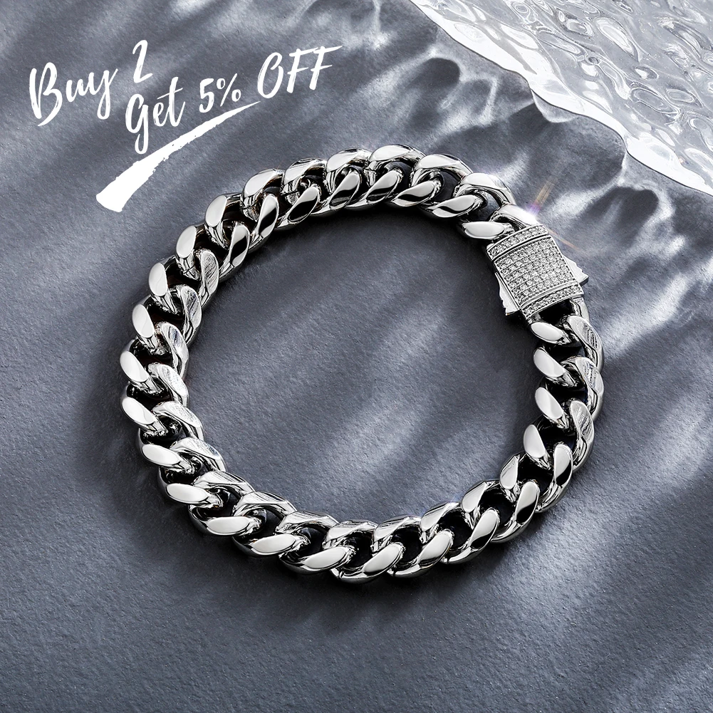 TOPGRILLZ 2021 New 10/12mm Spring Clasp Cuban Bracelet Hip Hop Mens Bracelet High Quality Fashion Jewelry Party Gift