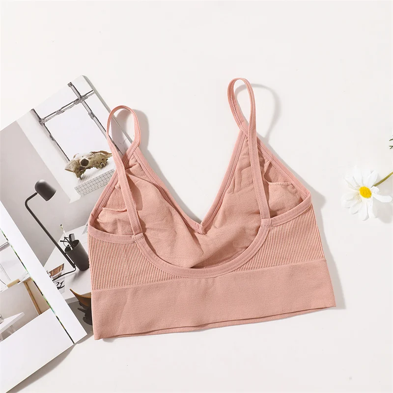Nahtlose BHs für Damen, U-Rücken, Sport-Crop-Top, sexy Dessous, ohne Bügel, dünne Träger, gerippt, ohne Polster, Unterwäsche, V-Ausschnitt, Intimates, M-XL – Detail 5
