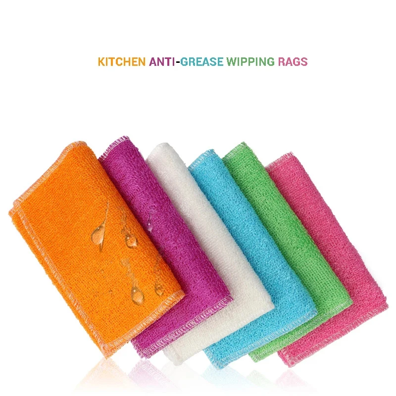 Cleaning Rag Dish Cloths Bamboo Fiber High Efficient Anti-Grease Towel Washing Towel Magic Kitchen Lazy Cleaning Wiping 5/20PCS