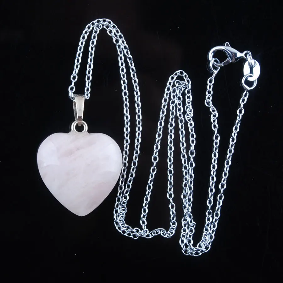 WOJIAER Couple Pendant & Necklace Jewelry Natural Rose Quartz GemStone Bead Heart Reiki Woman Suspension Chain 18\