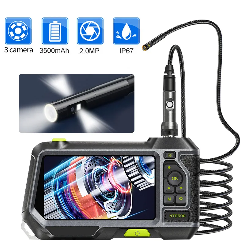 Dual Lens Endoscope Camera with 5-Inch IPS LCD Monitor Industrial Waterproof Borescope Inspection Camera With 6 LED Toolbox