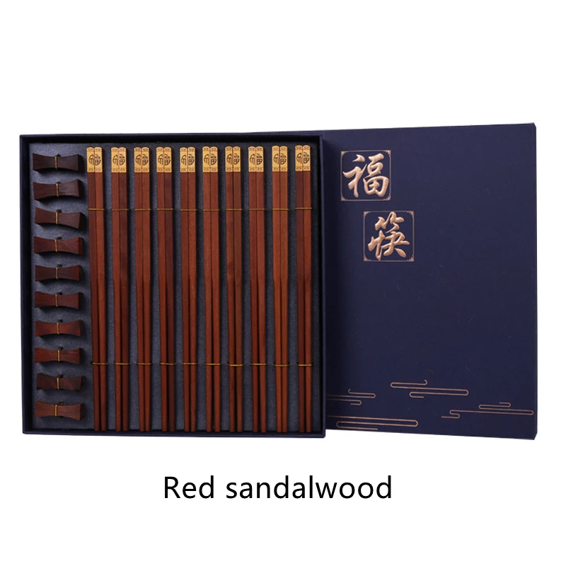 10Pairs High Quality Premium Natural Wenge Wooden Chopsticks Holder Gift Box Household Cutlery Tableware Set Chinese Chopsticks