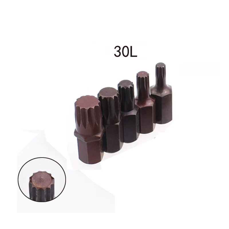 5pcs/lot 30mm Length Torx Screwdriver Bits 12 Point Spline 10mm Hex Shank Impact Star Bit M5 M6 M8 M10 M12 S2 Alloy Steel