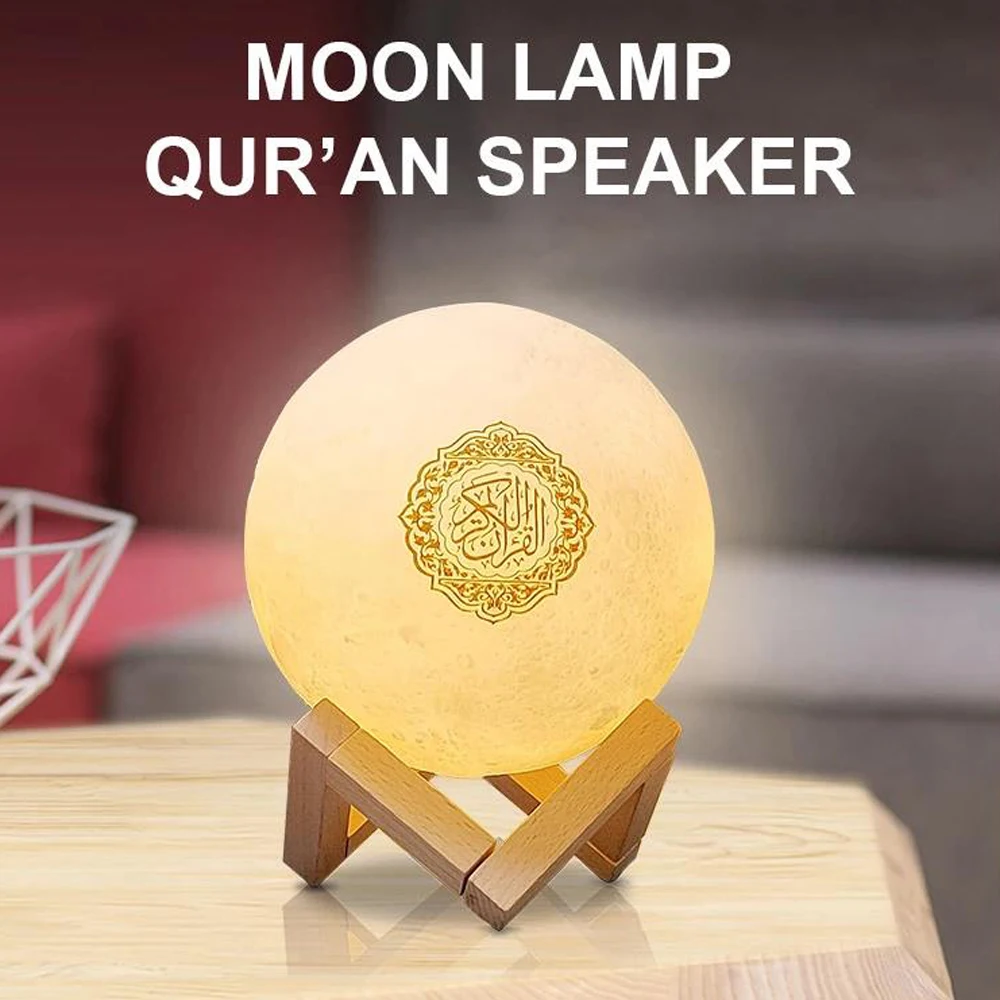 Equantu Wireless Bluetooth Quran Speaker Colorful Touch LED Light Moon Lamp Koran Reciter Muslim Moonlight Speaker with Remoter