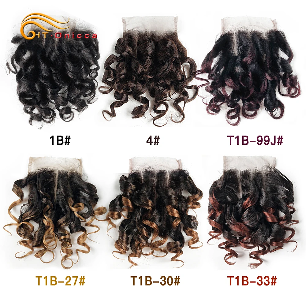 Short Ombre Human Hair Closure 4x4 Short Brazilian Hair Three Part Mid Part Transparent Lace Closure with Baby Hair Extension