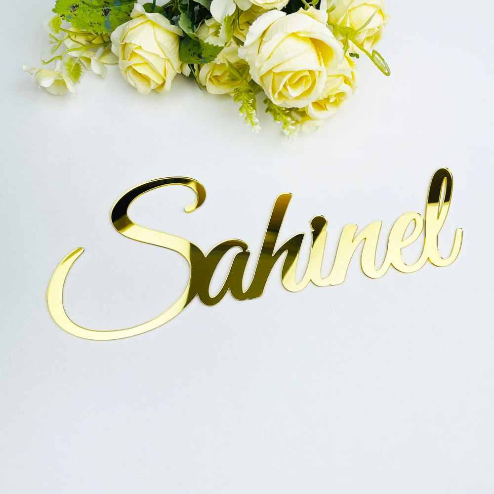 Custom Acrylic Mirror Gold Baby Name Sign Personalized Wood Wedding Birthday Party Baptism Shop Sign Nursery Wall Decoration