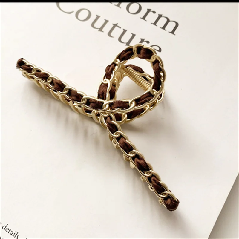 Korean Style Ins Shark Clip Hair Claw Ribbon Braided Metal Hair Clip Back Head Catch Clip Hairpin Female Hair Accessories