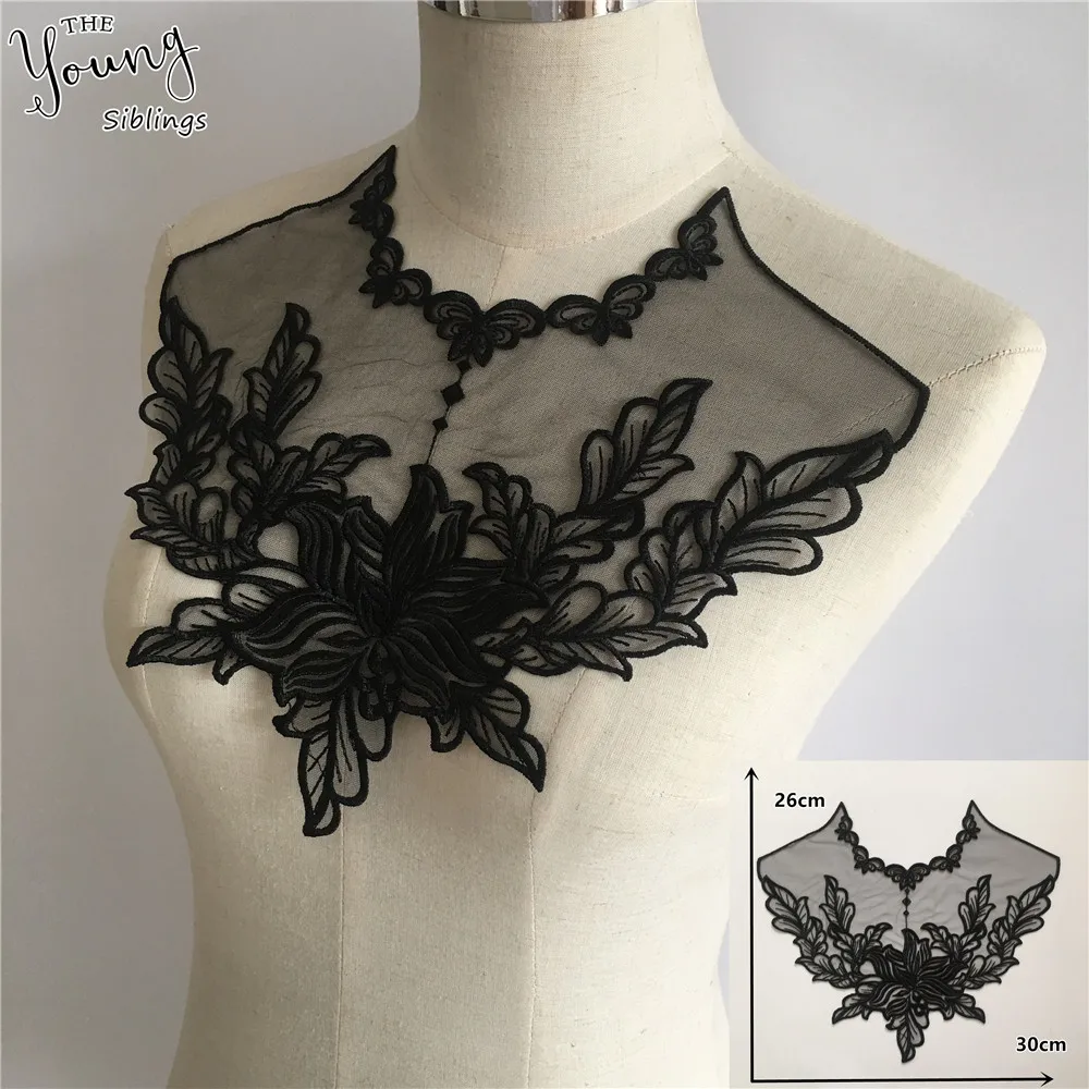 New arrive Embroidery Lace collar Black Organza Fabric Lace neckline Applique Sewing Trim DIY Dress Decorate Accessories YL1600