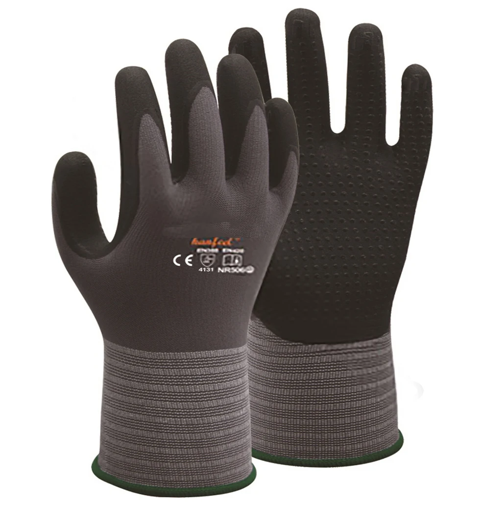 Guantes de trabajo para jardín, manoplas de seguridad antideslizantes de nailon y LICRA, con microespuma y puntos de nitrilo, superflexibles, para jardinería