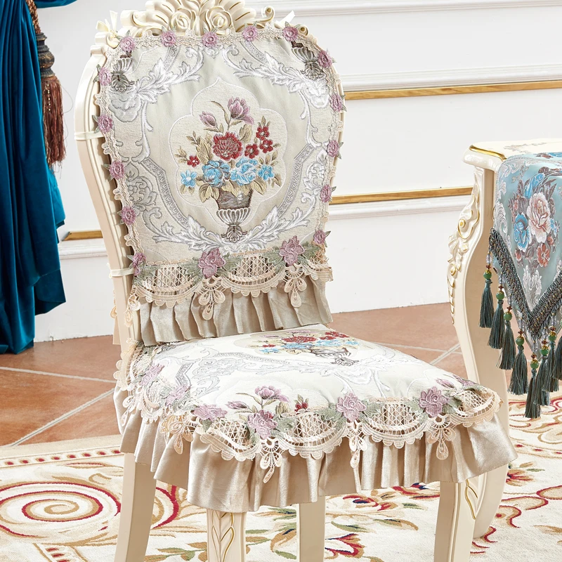 

European Jacquard Chair Cover Home Banquet Decor Chair Cover Seat Cushion Thickened Non-slip Classical Embroidery Chair Covers