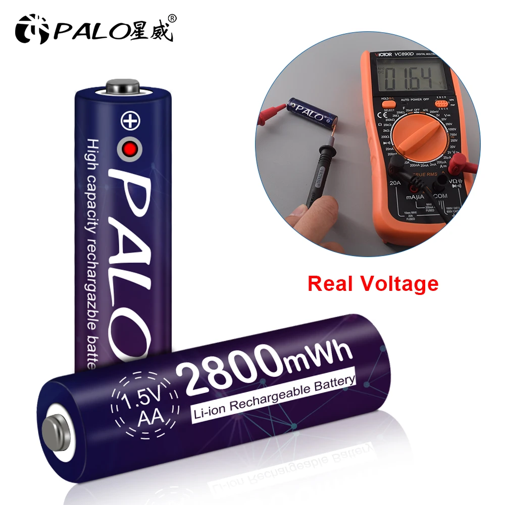 Bateria PALO AA 1.5V akumulator AA stabilne napięcie 2800mWh 1.5V baterie litowo-jonowe AA do zegarów zabawki latarka