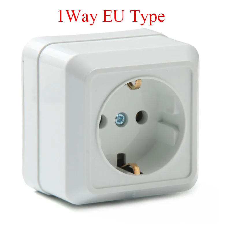 New German France Waterproof Anti-UV Surface Mounted Wall Power Socket Russia Korea Kitchen Outdoor 2P+E EU Power Outlet 16A