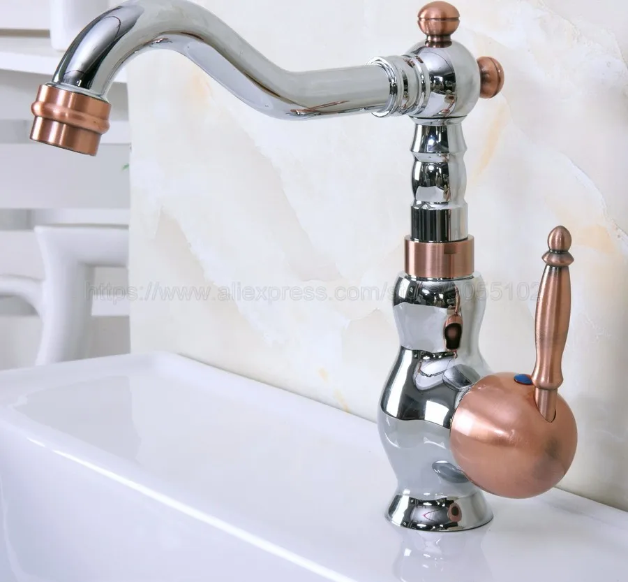 

Single Handle Mixer Tap Bathroom & Kitchen Sink Water Faucet Chrome & Red Copper Rotable Basin Faucet Taps znf914