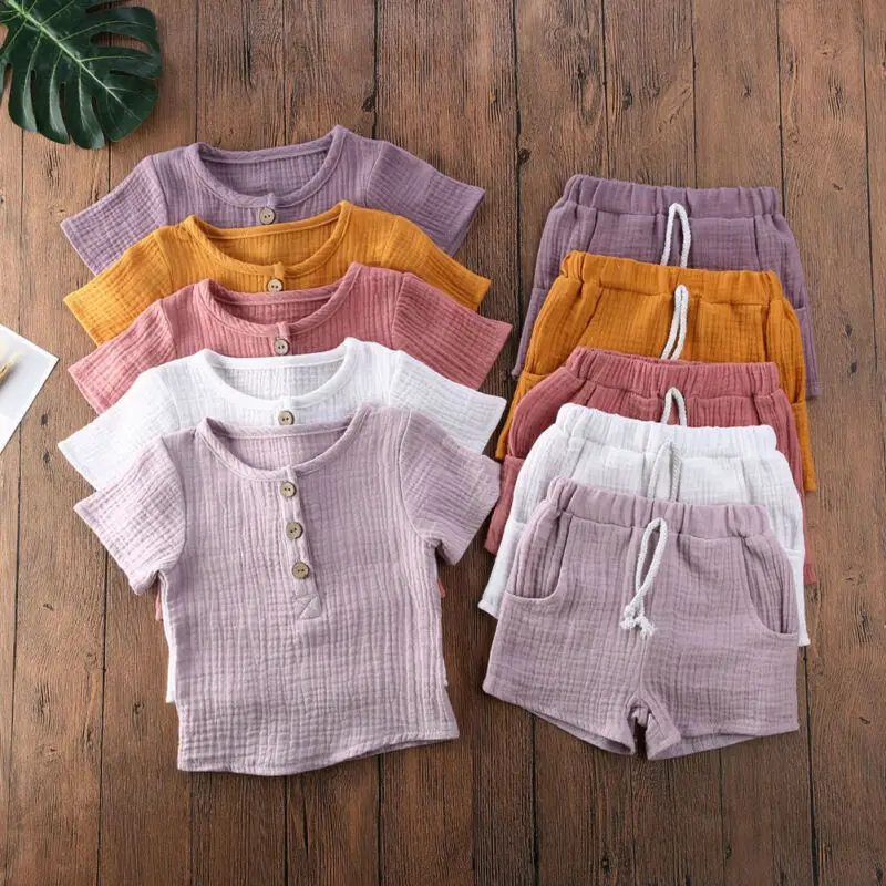 Toddler Kids Baby Boys Summer Casual Clothes Sets Solid Short Sleeve T-shirt Tops&Pants Outfit 2Pcs Set