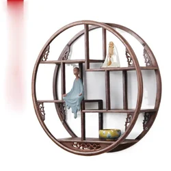Round Wooden Wall Hanging Rack Wood Small Tea stand Ancient Solid Wood Chinese Teapot Tea Racks Antique Decorative Shelves