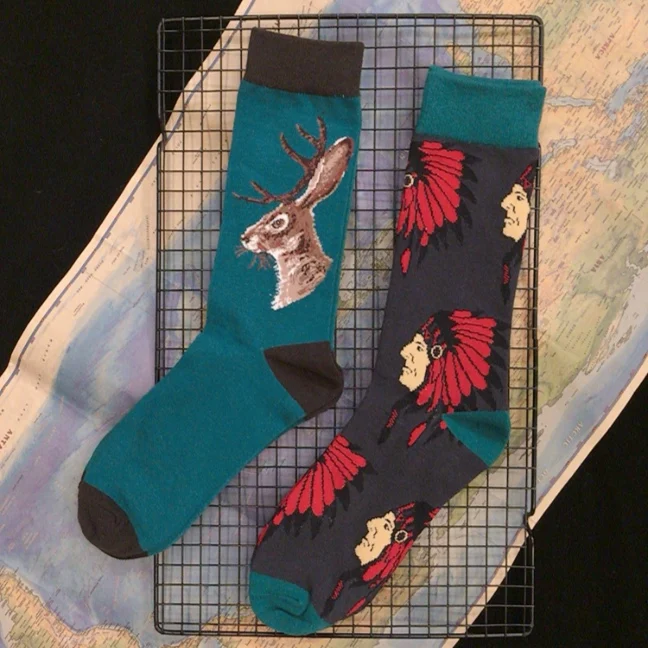 

Adult Crew Cotton Socks Mule Milu Deer Elk Head Indian Chief Indians Chieftain OFFICIAL Original Design 2021 Street Fashion Sox