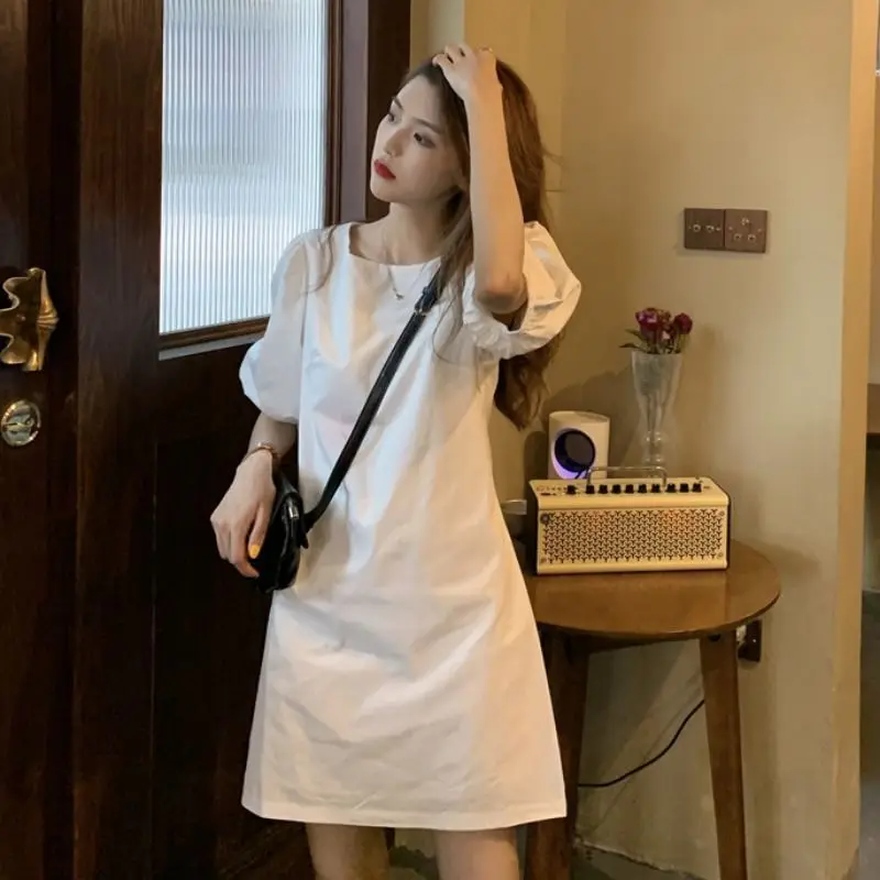 

Puff Sleeve White Dress Women's Summer 2024 New Style Skirt Woman Dress Vestido De Mujer Femme Robe