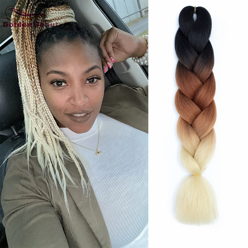 Ouro beleza 24 Polegada jumbo tranças extensões de cabelo sintético alta temperatura fibra yaki ombre cores trança cabelo para mulher