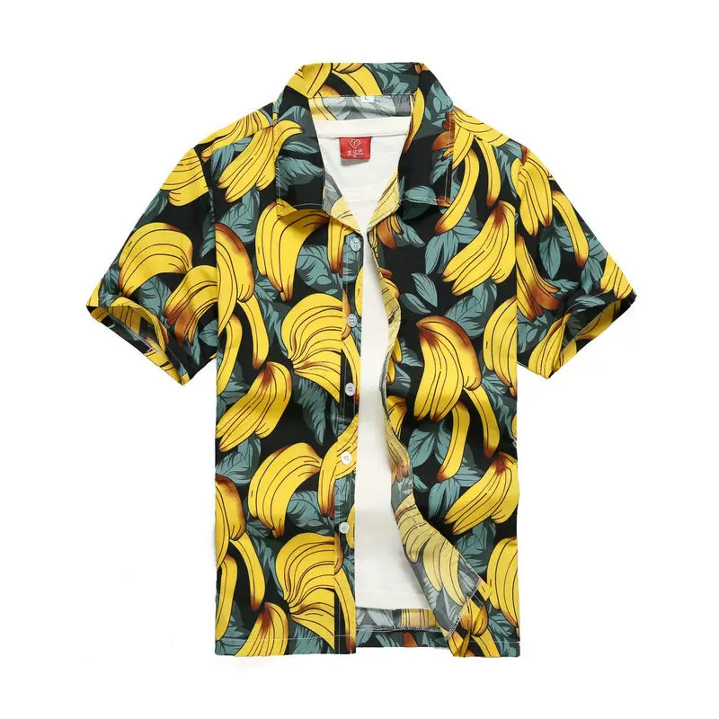 2023 New Male Hawaiian Shirts Fashion Men\'s Casual Button Hawaii Print Beach Short Sleeve Quick Dry Top Blouse M-5XL