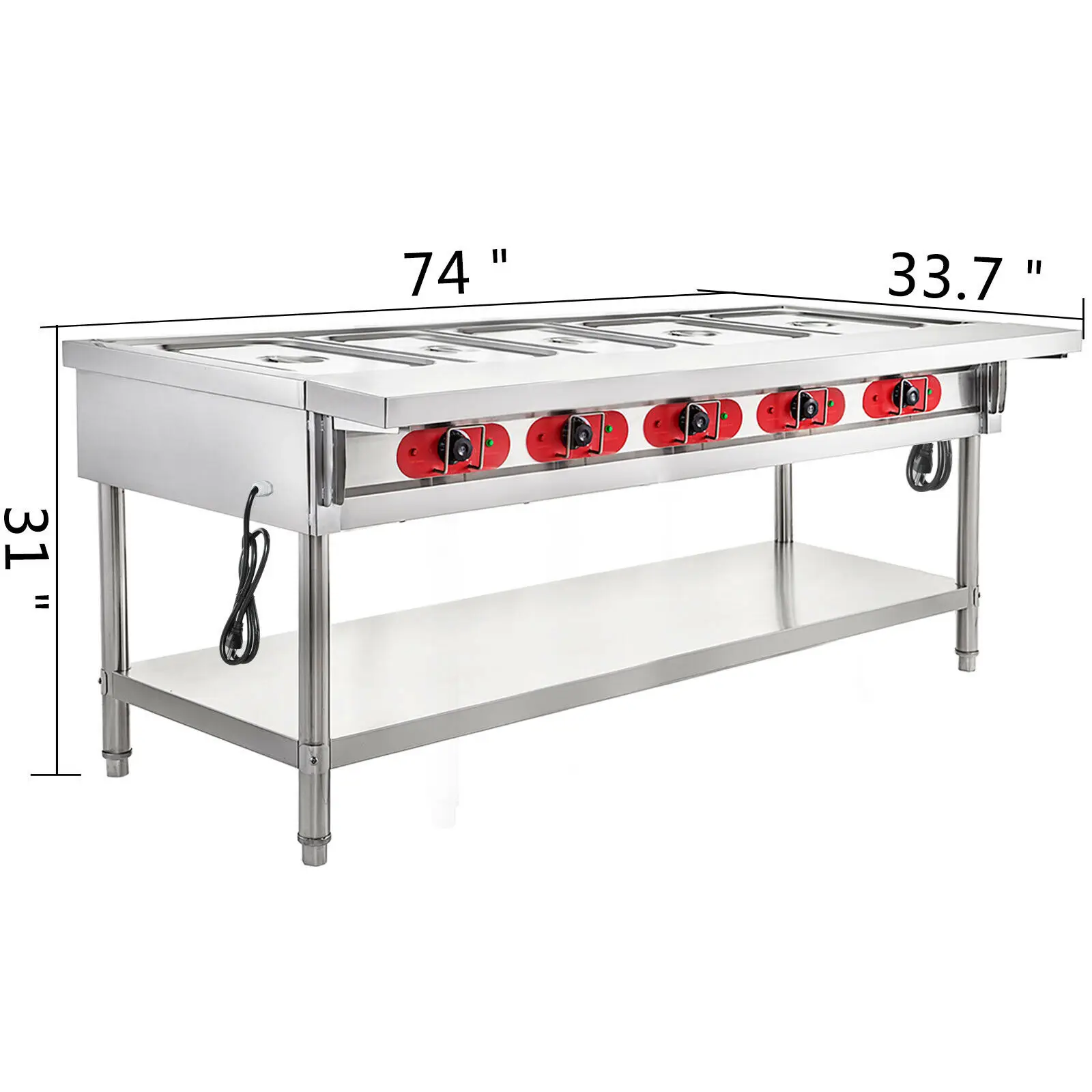 VEVOR Electric Steam Table Food Warmer Stand Stainless Steel Foldable for Restaurants Canteens Catering Holding Food Commercial