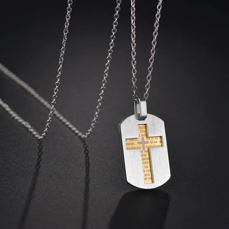 3Colors Stainless Steel Dog Tag Cross Necklace for Men Boys Lord’s Prayer/Bible Verse Pendant Gift with Chain 20 Inches Dropship