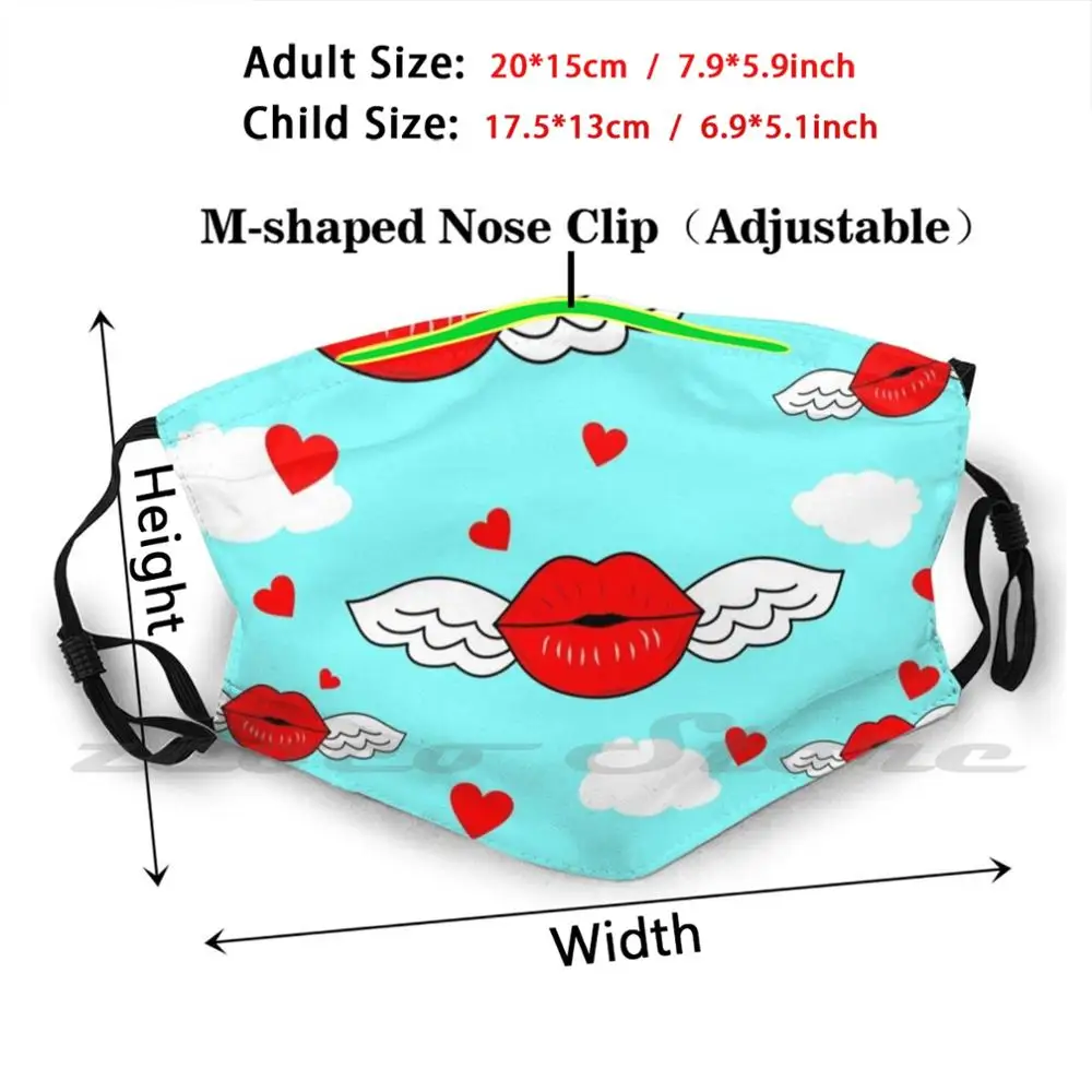 Маска для взрослых и детей, моющаяся, фильтр Pm2.5, логотип, креативность, поцелуй, поцелуи, поцелуи, облака, небо, любовь
