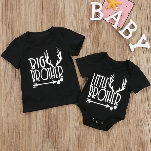 Kids Baby Boys Girls Bodysuit Summer T-shirt Casual Blouse Tops Print Big/little Brother/sister T-Shirts Short Sleeve Tees