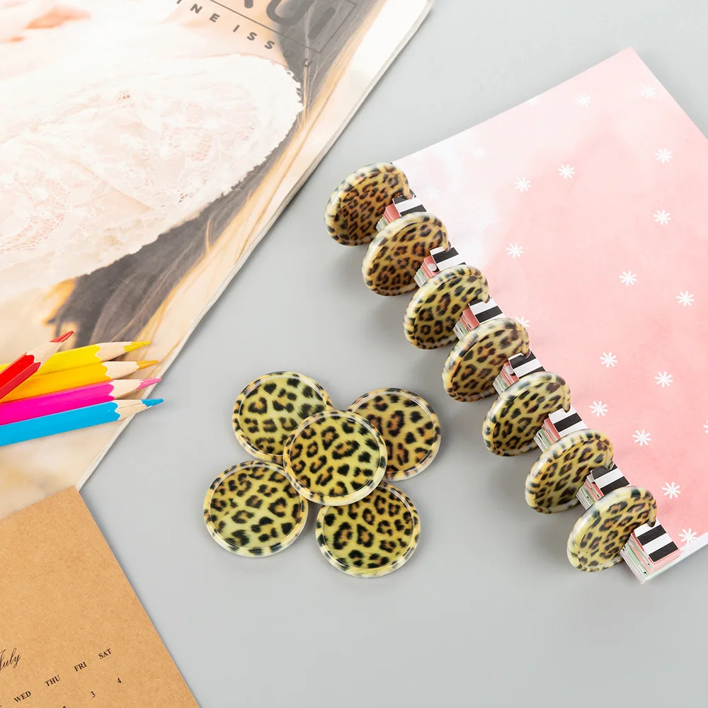 12pcs 35mm Mushroom Hole Notebook Loose-leaf Rings Plastic Binding Discs Leopard Pattern Disc Mushroom Button Disc Binding