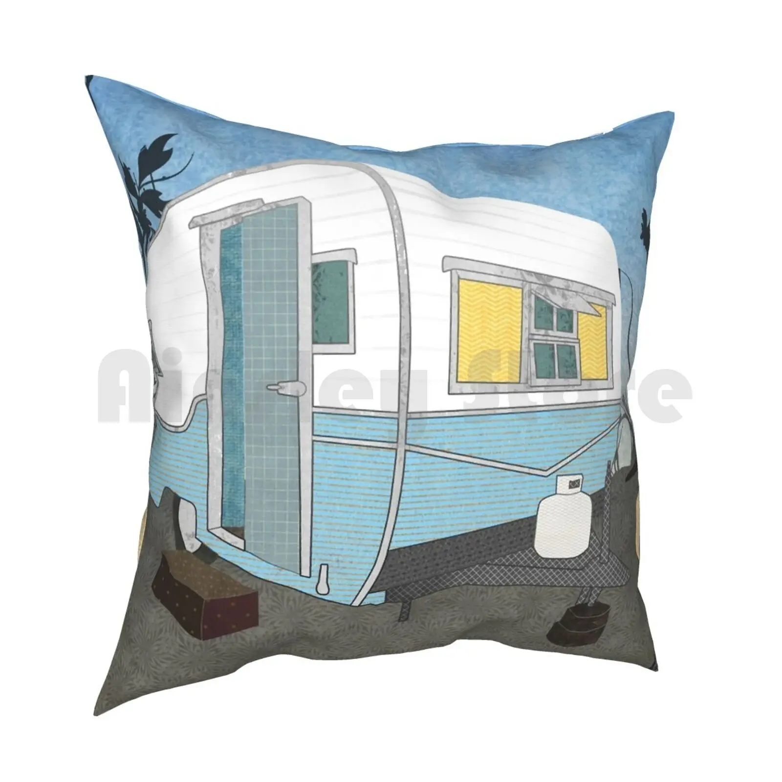 Travel Trailer & Sandhill Crane Pillow Case Printed Home Soft DIY Pillow cover Travel Trailer Sandhill Crane Bird Wading