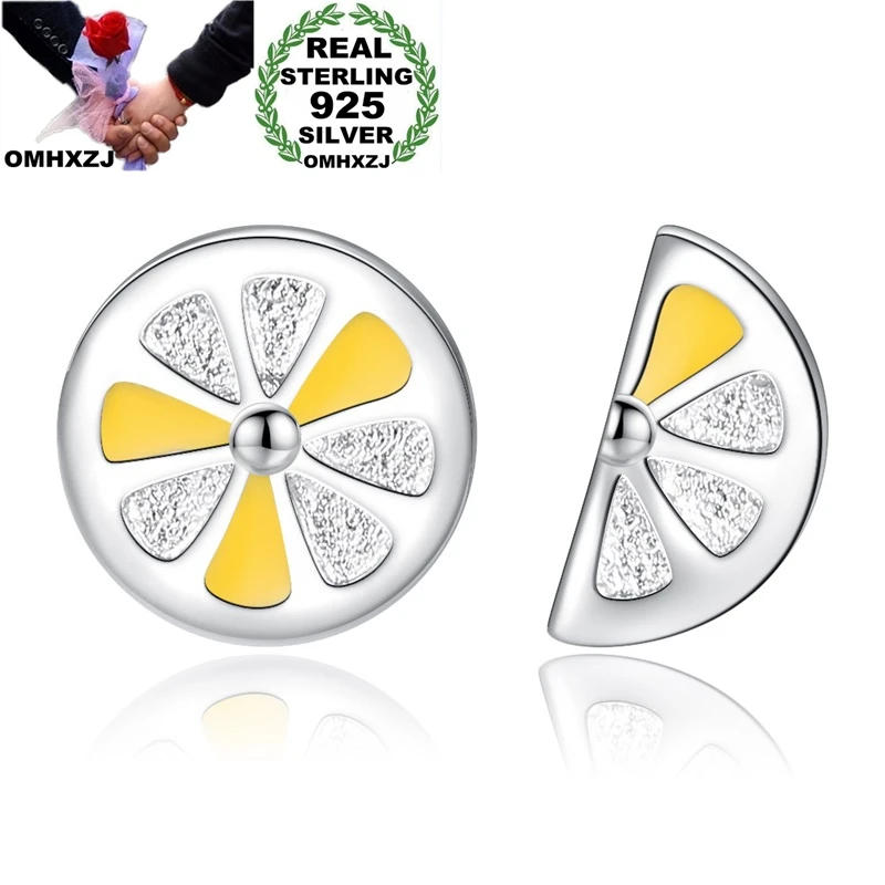 OMHXZJ Wholesale European Fashion Woman Girl Party Birthday Wedding Gift Sweet Lemon S925 Sterling Silver Stud Earrings YS490