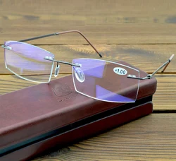 Clara Vida Titanium Alloy Square style Antislip Temple Rimless Grey Frame Reading Glasses +0.75 +1 +1.25To+4