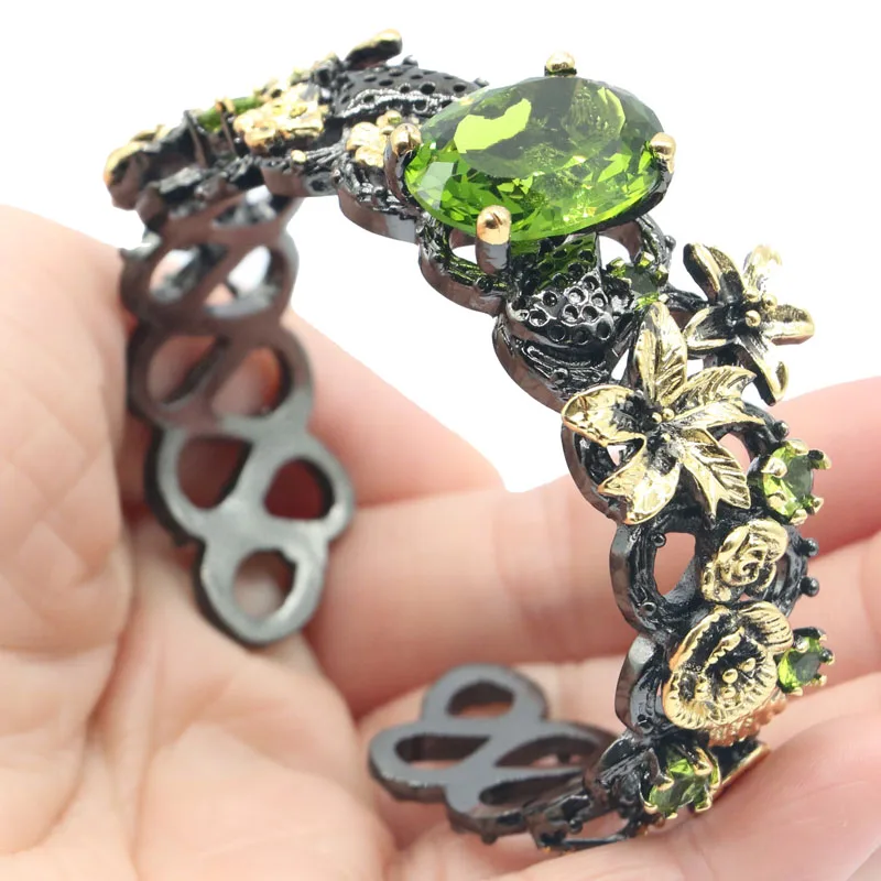 Buy 5 Get 1 Free 68x25mm Big 53g Gothic Faily Forest Cuff Bangle Bracelet Created Tourmaline Aquamarine Peridot Cool Black