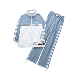 [Ming Quan] Japanese Womens Girls Spring Autumn Cotton Sports Suit Two Piece Tracksuit Long Sleeve Coat Pants JK School Uniform