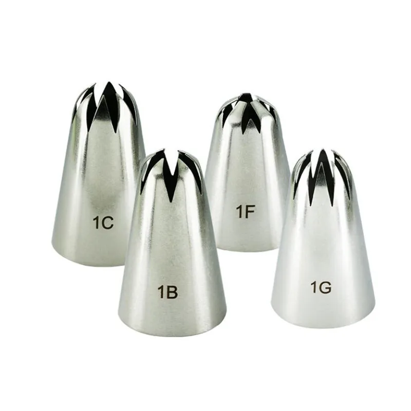 4pcs Large Icing Piping Nozzles For Decorating Cake Baking Cookie Cupcake Piping Nozzle Stainless Steel Pastry Tips #1B#1C#1E#1G