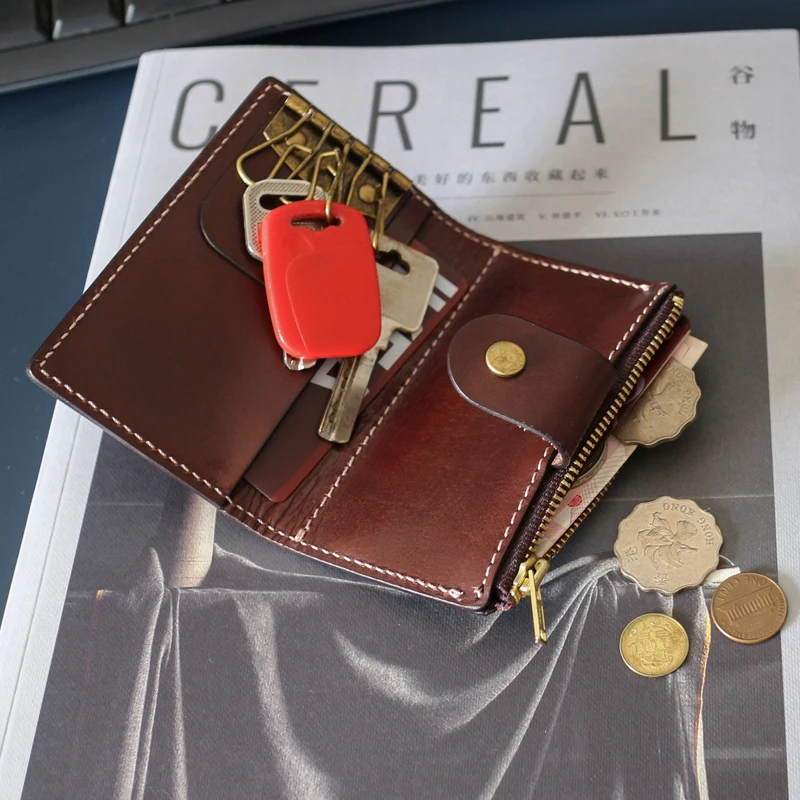 Luxury Key Bag Male First Layer Cow Leather Top End Retro Housekeeper Key Wallet Women Vintage Organizer Keychain Coin Purse