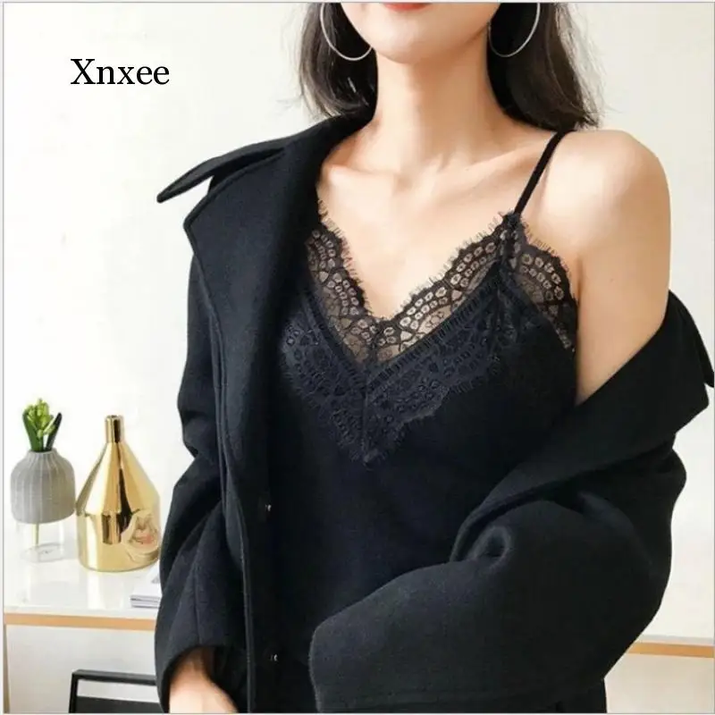 Sexy Lace V-Neck Lace Camis Vest Slim Tops Fashion Woman Clothes Summer Fitness Tank Top Sleeveless