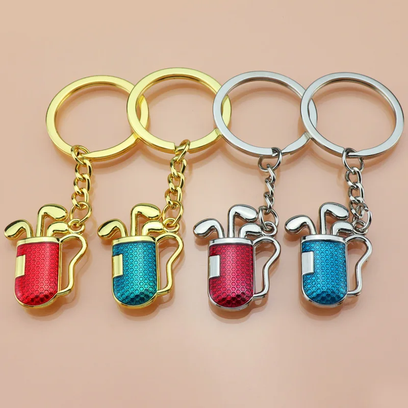 Cute Golf Bucket Racket Pendant Keychain Creative Car Metal Key Ring Holder Clasp Keyring Women Men Sports Golf Club Gift