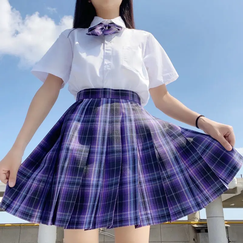 Feminino jk uniforme plissado xadrez saia define menina de cintura alta mini saias sexy japonês escola harajuku cosplay anime marinheiro ternos